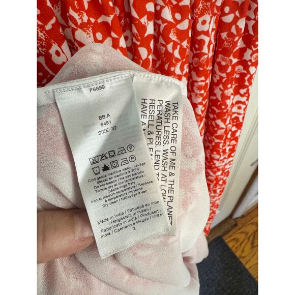 GANNI Floral Printed Crepe Midi Skirt Tomato Red Sz EU 32 / US 2 Made in India - Picture 5 of 9